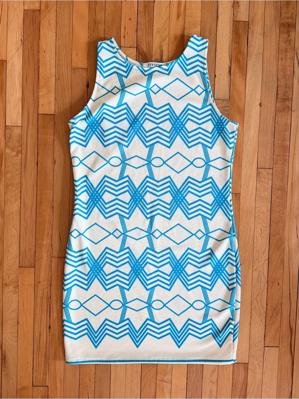 White & Blue Geometric Dress